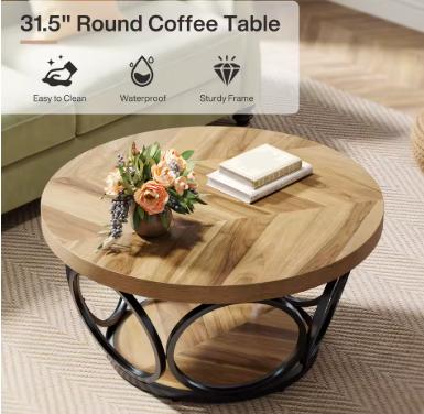 Tribesigns Round Coffee Table,80cm Round Wood Center Table