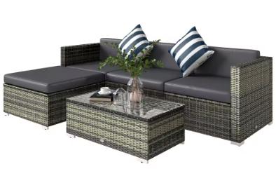Outsunny 5 Piece Rattan Garden Furniture Set, Outdoor Corner Sofa