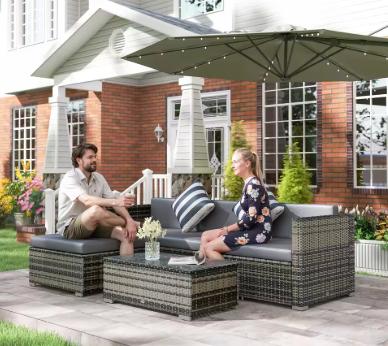 Outsunny 5 Piece Rattan Garden Furniture Set, Outdoor Corner Sofa