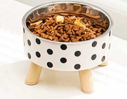 Pet cat and dog bowl polka-dot plaid stainless steel anti-slip easy to clean indoor and outdoor