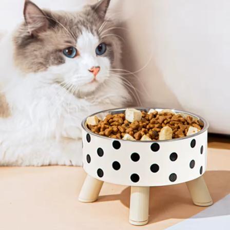 Pet cat and dog bowl polka-dot plaid stainless steel anti-slip easy to clean indoor and outdoor