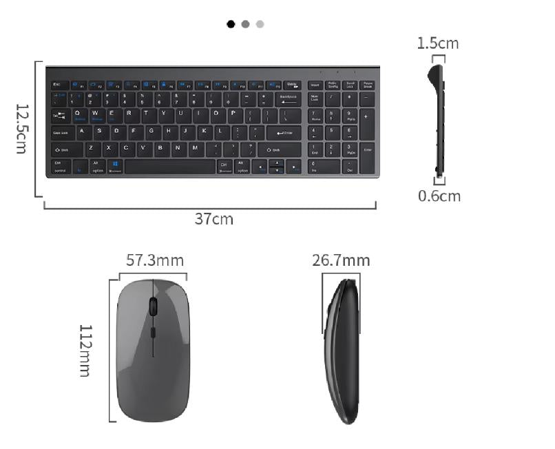 Gray Bluetooth 5.0 and 2.4G Wireless Keyboard and Mouse Combo, Rechargeable Full-Size Set for Laptops and Notebooks