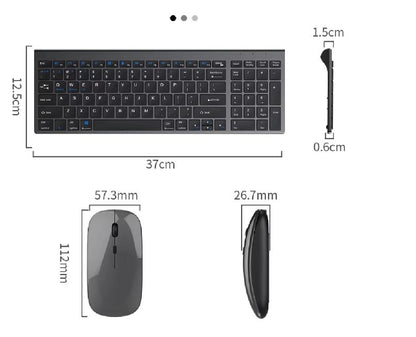 Gray Bluetooth 5.0 and 2.4G Wireless Keyboard and Mouse Combo, Rechargeable Full-Size Set for Laptops and Notebooks