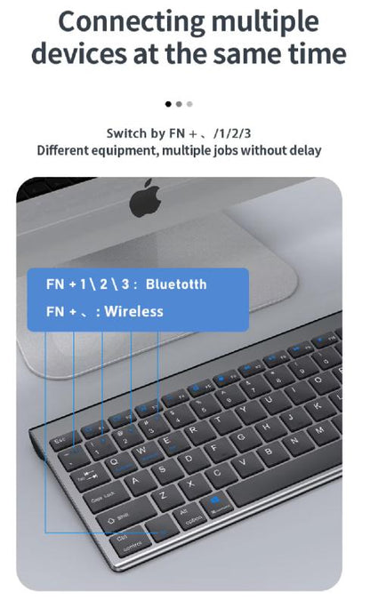 Gray Bluetooth 5.0 and 2.4G Wireless Keyboard and Mouse Combo, Rechargeable Full-Size Set for Laptops and Notebooks
