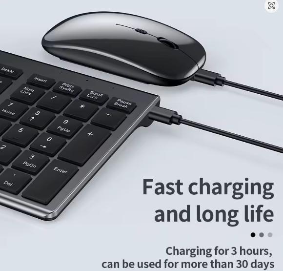Gray Bluetooth 5.0 and 2.4G Wireless Keyboard and Mouse Combo, Rechargeable Full-Size Set for Laptops and Notebooks