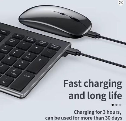 Gray Bluetooth 5.0 and 2.4G Wireless Keyboard and Mouse Combo, Rechargeable Full-Size Set for Laptops and Notebooks
