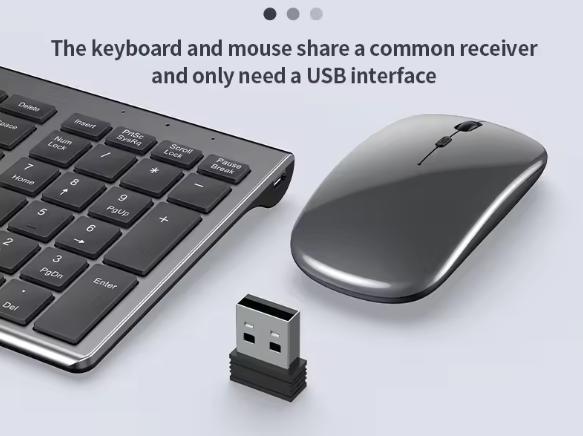 Gray Bluetooth 5.0 and 2.4G Wireless Keyboard and Mouse Combo, Rechargeable Full-Size Set for Laptops and Notebooks