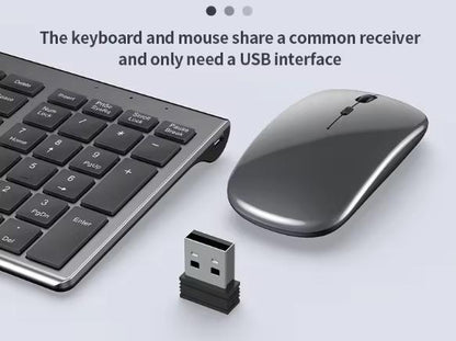 Gray Bluetooth 5.0 and 2.4G Wireless Keyboard and Mouse Combo, Rechargeable Full-Size Set for Laptops and Notebooks
