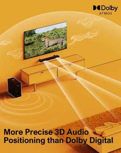 Dolby Atmos 2.1 Soundbar with Subwoofer,  Bluetooth Home Theater 3D Surround System for Smart TVs