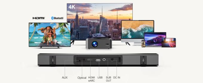 Dolby Atmos 2.1 Soundbar with Subwoofer,  Bluetooth Home Theater 3D Surround System for Smart TVs