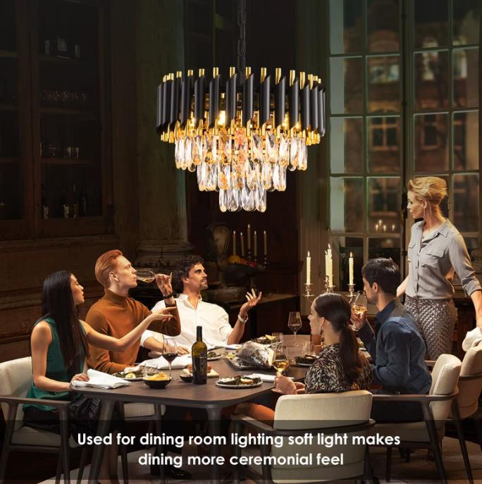 Black & Gold 3-Tier Crystal Pendant Chandelier - Modern Flush Mount Ceiling Light