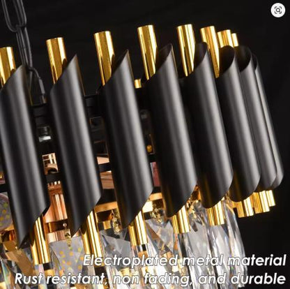 Black & Gold 3-Tier Crystal Pendant Chandelier - Modern Flush Mount Ceiling Light