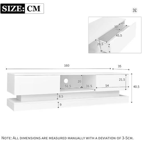 High-Gloss TV Stand with RGB LEDs, 2 Drawers & Open Storage for 70-79 Inch TVs