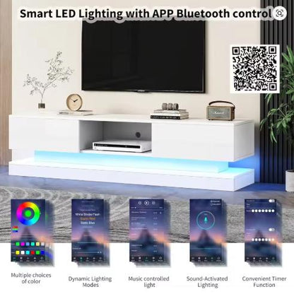 High-Gloss TV Stand with RGB LEDs, 2 Drawers & Open Storage for 70-79 Inch TVs