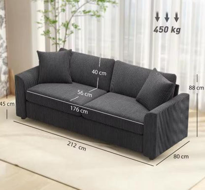 Jumbo Cord Sofa Couch with Spring Cushion, Grey