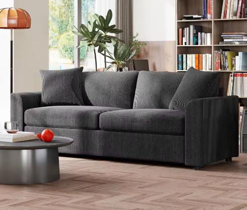 Jumbo Cord Sofa Couch with Spring Cushion, Grey