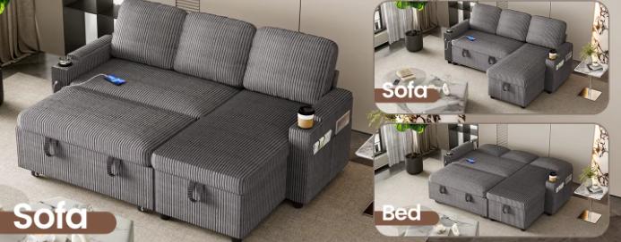 Sofa Bed, L-Shaped Sleeper Sectional Couch
