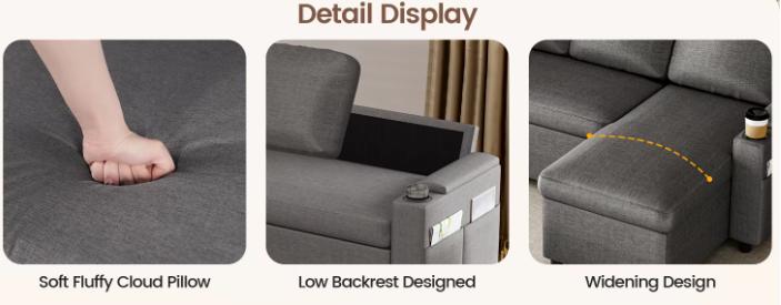 Sofa Bed, L-Shaped Sleeper Sectional Couch