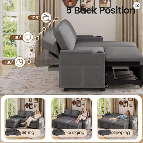 Sofa Bed, L-Shaped Sleeper Sectional Couch