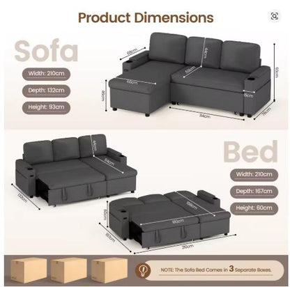 Sofa Bed, L-Shaped Sleeper Sectional Couch
