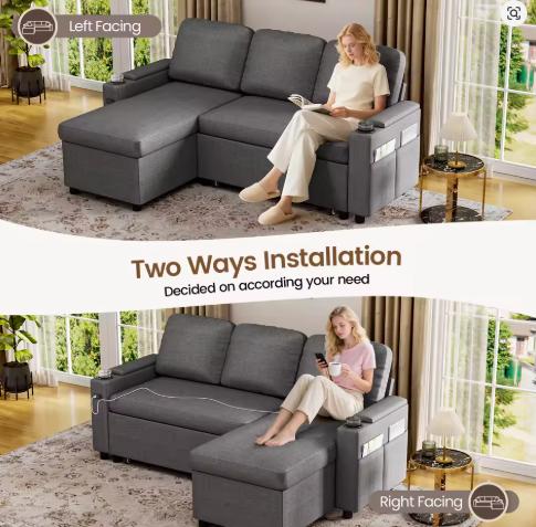 Sofa Bed, L-Shaped Sleeper Sectional Couch