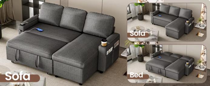 Sofa Bed, L-Shaped Sleeper Sectional Couch