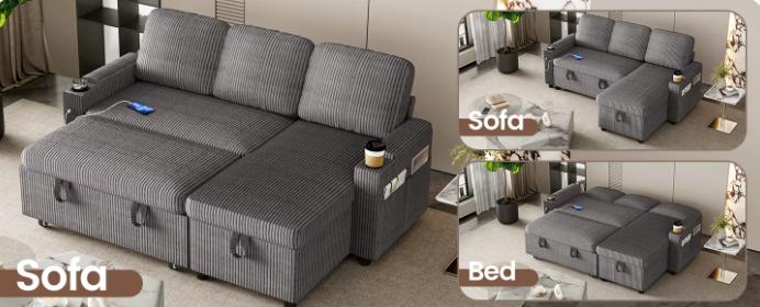 Sofa Bed, L-Shaped Sleeper Sectional Couch