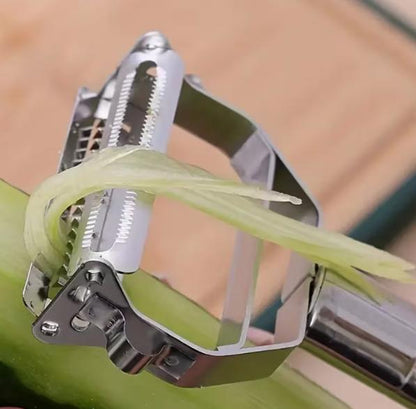 Multi-functional DEPOT peeler with ergonomic handle and sharp blade, suitable for peeling vegetables and fruits efficiently.