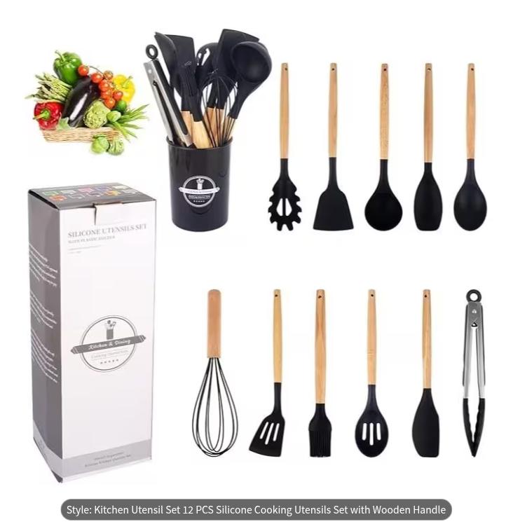 Set of 12 blue silicone cooking utensils from DEPOT, including spatulas, spoons, and tongs for versatile kitchen use.