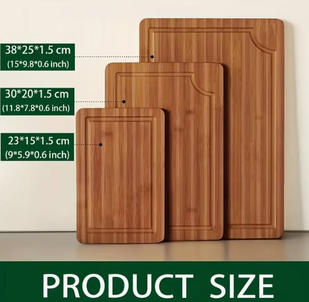 DEPOT premium bamboo cutting board set with eco-friendly wooden chopping boards for meat and vegetables, showcasing the natural bamboo grain.