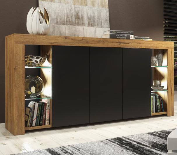 Modern DEPOT sideboard with high gloss doors and integrated LED lights, showcasing sleek storage and contemporary design.