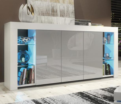 Modern DEPOT sideboard with high gloss doors and integrated LED lighting, showcasing sleek storage and contemporary design.