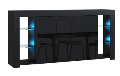 Modern DEPOT sideboard with high gloss doors and integrated LED lights, showcasing sleek storage and contemporary design.