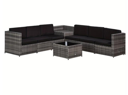 Outdoor corner sofa from Outsunny 8-piece rattan garden furniture set, featuring plush cushions and a stylish corner design.