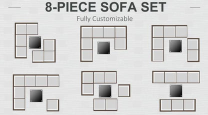 Outdoor corner sofa from Outsunny 8-piece rattan garden furniture set, designed for comfortable outdoor seating.