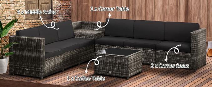 Outsunny 8-piece rattan garden furniture set with outdoor corner sofa and cushions, ideal for outdoor patio lounging.