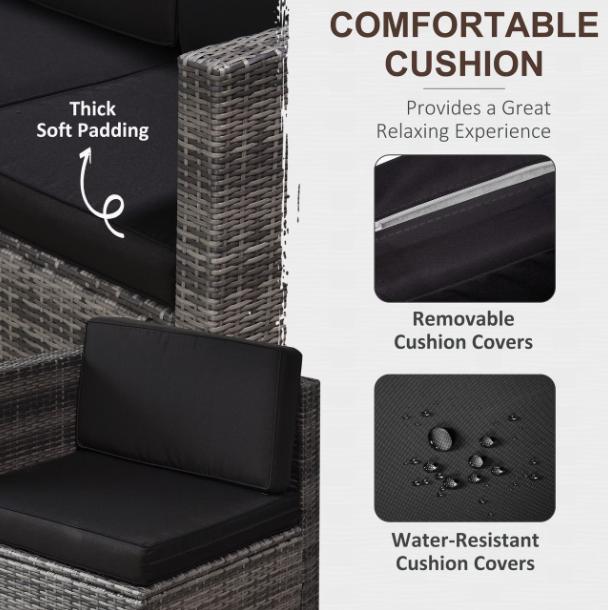 Outsunny 8-piece rattan garden furniture set featuring an outdoor corner sofa with cushions and a matching coffee table.