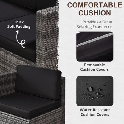 Outsunny 8-piece rattan garden furniture set featuring an outdoor corner sofa with cushions and a matching coffee table.