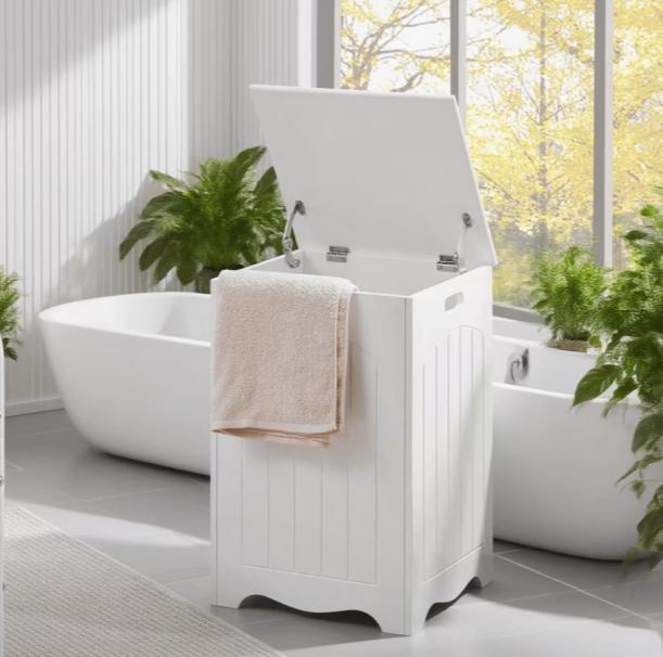 Solid laundry basket with lid from TrendHomeDepot, featuring a sturdy design and integrated lid for easy laundry organization.