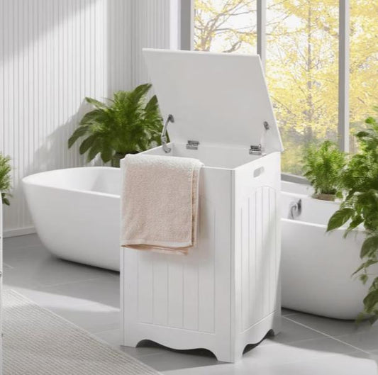 Solid laundry basket with lid from TrendHomeDepot, featuring a sturdy design and integrated lid for easy laundry organization.