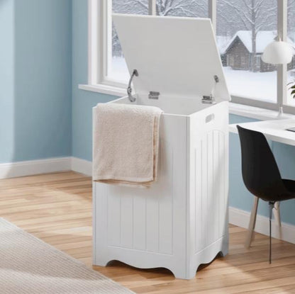 Solid laundry basket with lid from TrendHomeDepot, featuring a durable design and spacious interior for laundry organization.