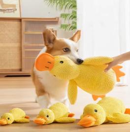 Soft plush duck toy for dogs, TrendHomeDepot dog sleeping companion, designed for comfort and playful cuddling.