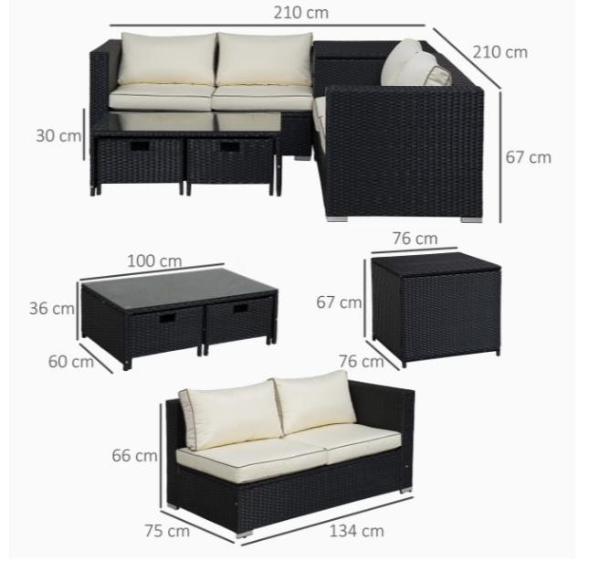 Luxury 4-seater rattan garden furniture set with storage box and coffee table with drawers, ideal for outdoor patio relaxation.