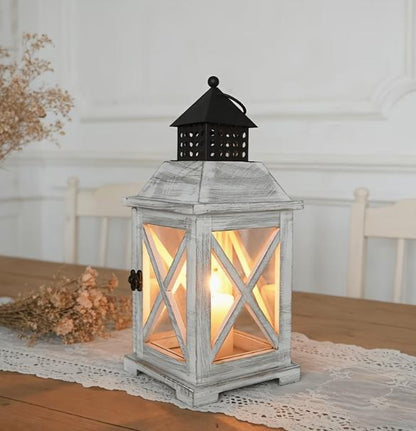 Vintage wooden candle lantern by TrendHomeDepot with glass panels and rustic design, perfect for cozy home decor.