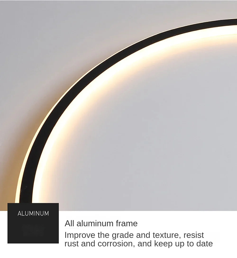Black and white LED ring flush mount chandelier by Light My House, dimmable ceiling light with sleek modern design.