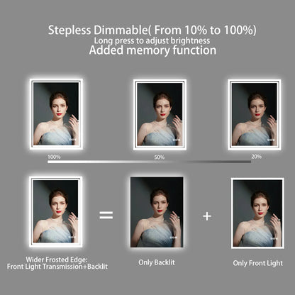 LED Illuminated Bathroom Mirror with Anti-Fog & 3-Colour Touch Lighting