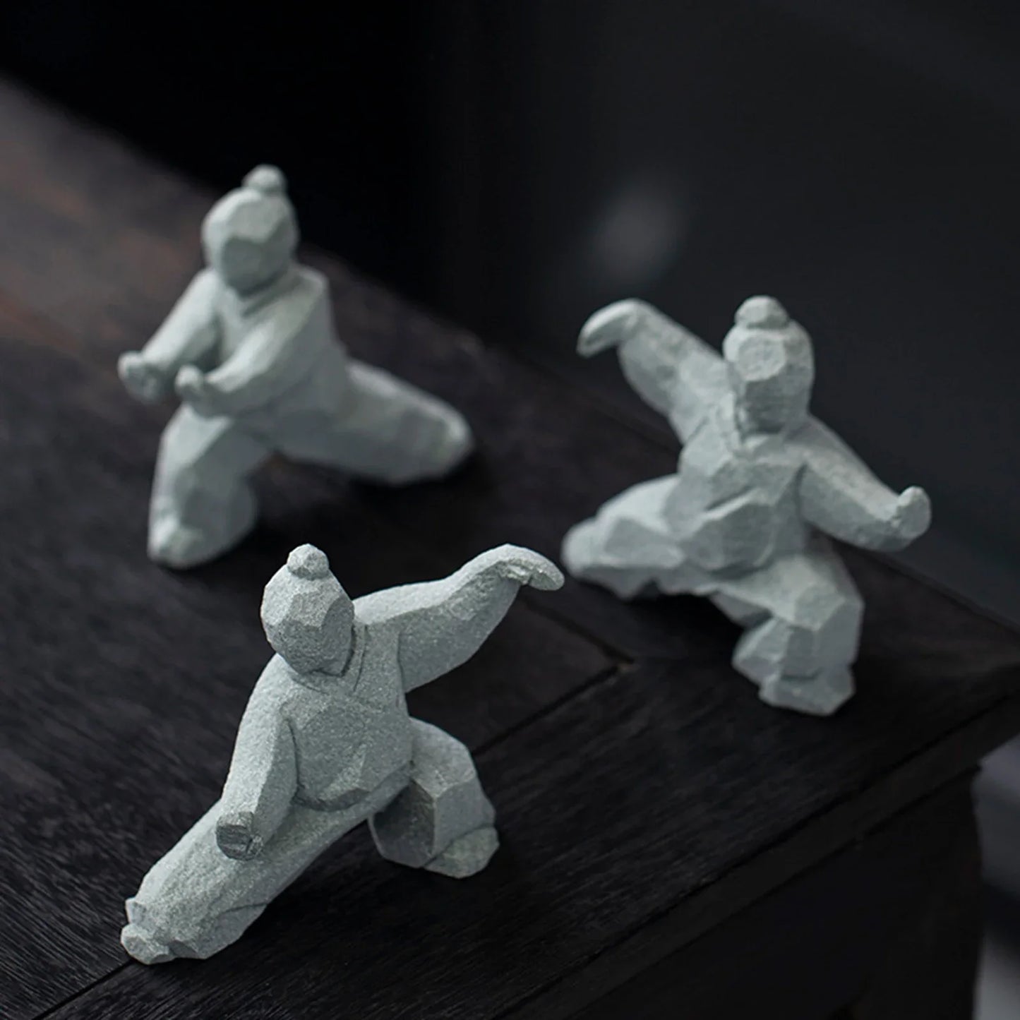 DArtano miniature Tai Chi master figurine made of stone, ideal for home or tea table décor, showcasing detailed craftsmanship.
