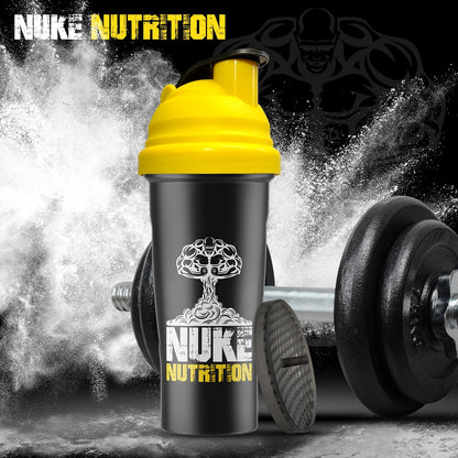 Nuke Nutrition 700ml protein shaker bottle with easy clean design and dishwasher safe feature, ideal for gym and workout use.