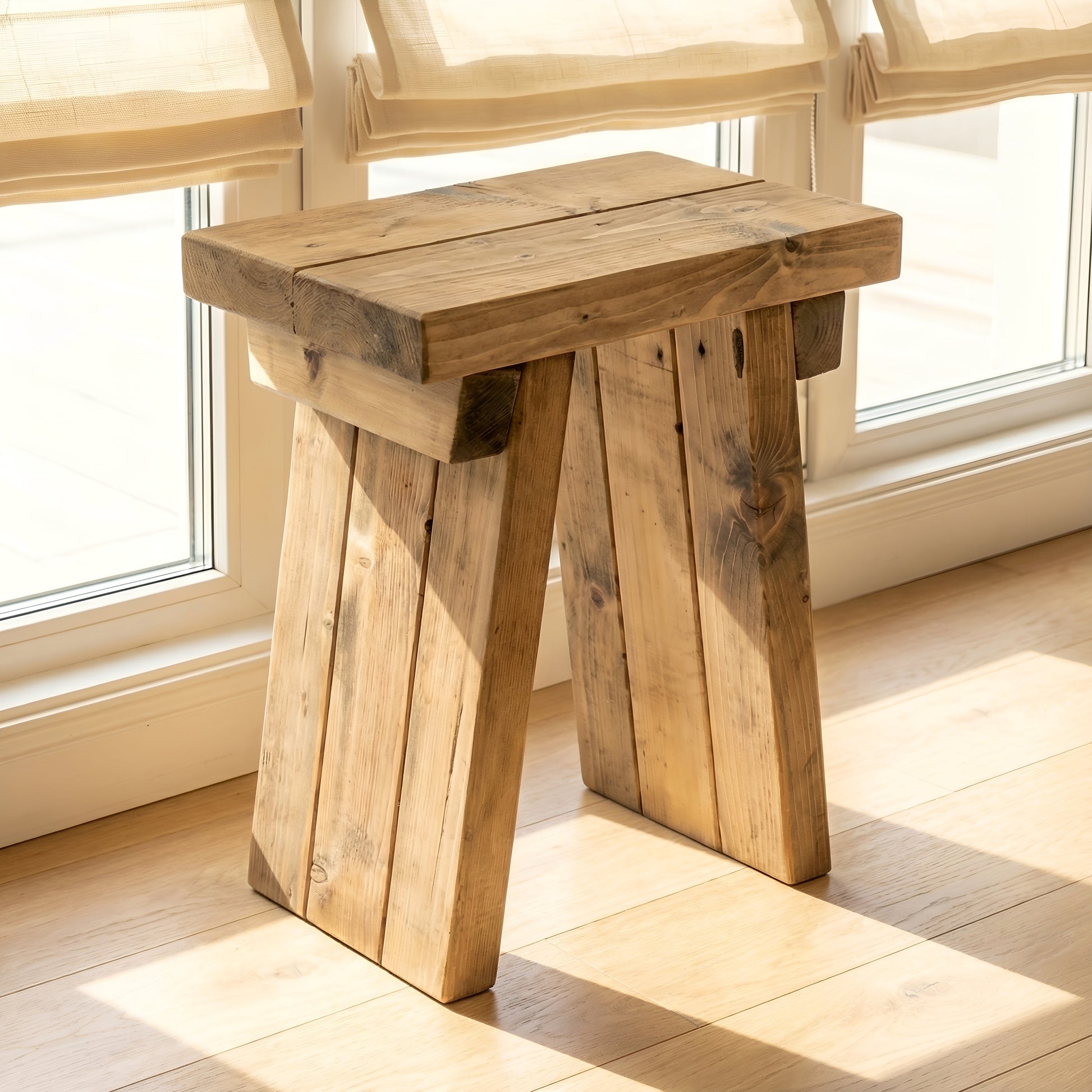 Small DIAN rustic wooden coffee table with angled legs by Tribe Joinery, showcasing its natural wood finish and sturdy design.