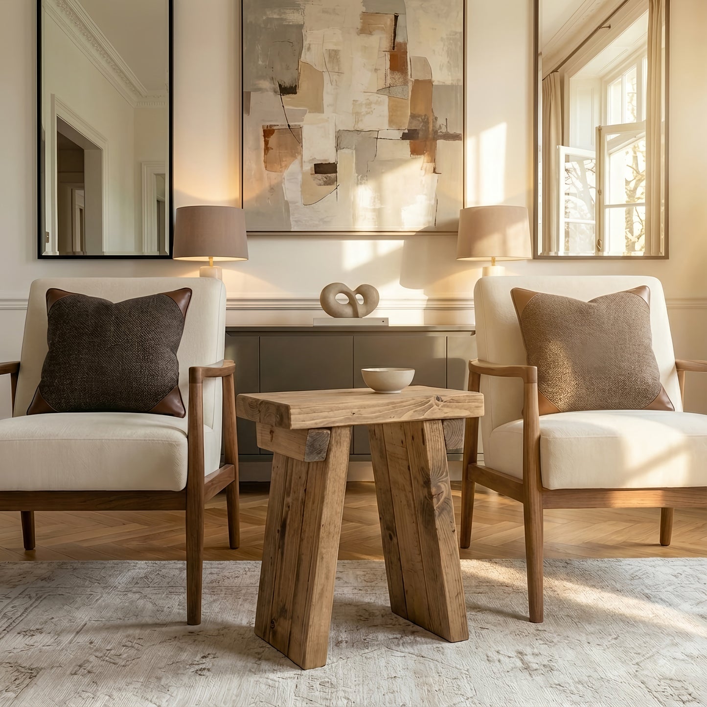 Small DIAN Rustic Wooden Coffee Table with angled legs by Tribe Joinery, showcasing natural wood grain and sturdy design.
